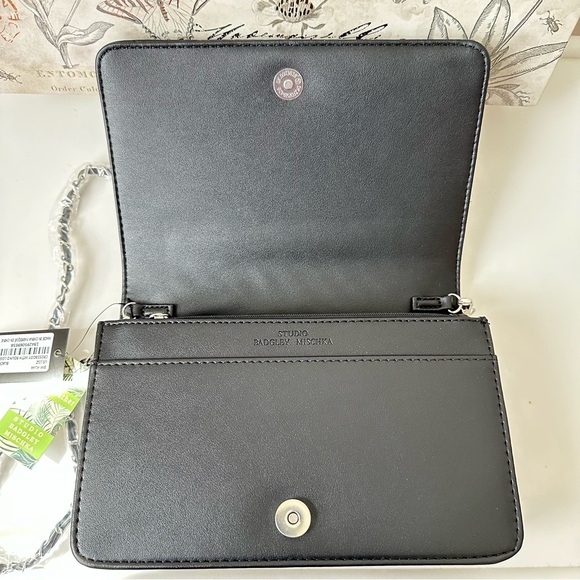 Badgley Mischka Black Quilted Crossbody Bag with Round Logo and Chain Strap - Picture 10 of 16